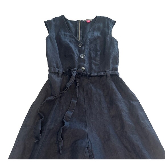 Vince Camuto Navy Blue Sleeveless Belted Jumpsuit Buttons Zipper Wide Leg Sz XXS - Picture 2 of 8